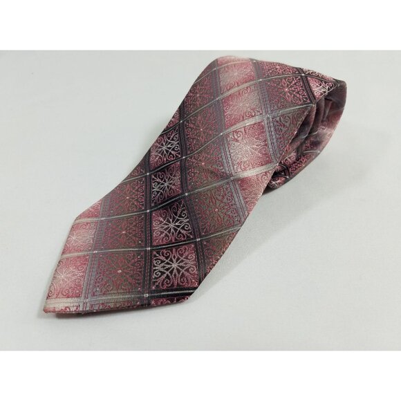 Pierre Cardin Mens Necktie Silk Pink silver gray scrollwork geometric tie - Picture 5 of 5